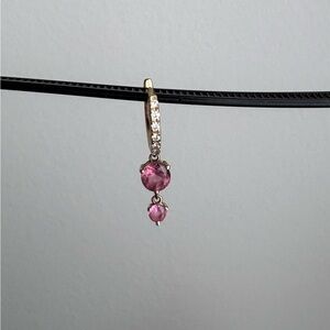 The Last Line Pink Tourmaline Double Solitaire Huggie (single earring)